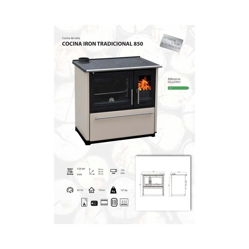 COCINA DE LEÑA IRON TRADICIONAL 850 CON HORNO EIDER BIOMASA