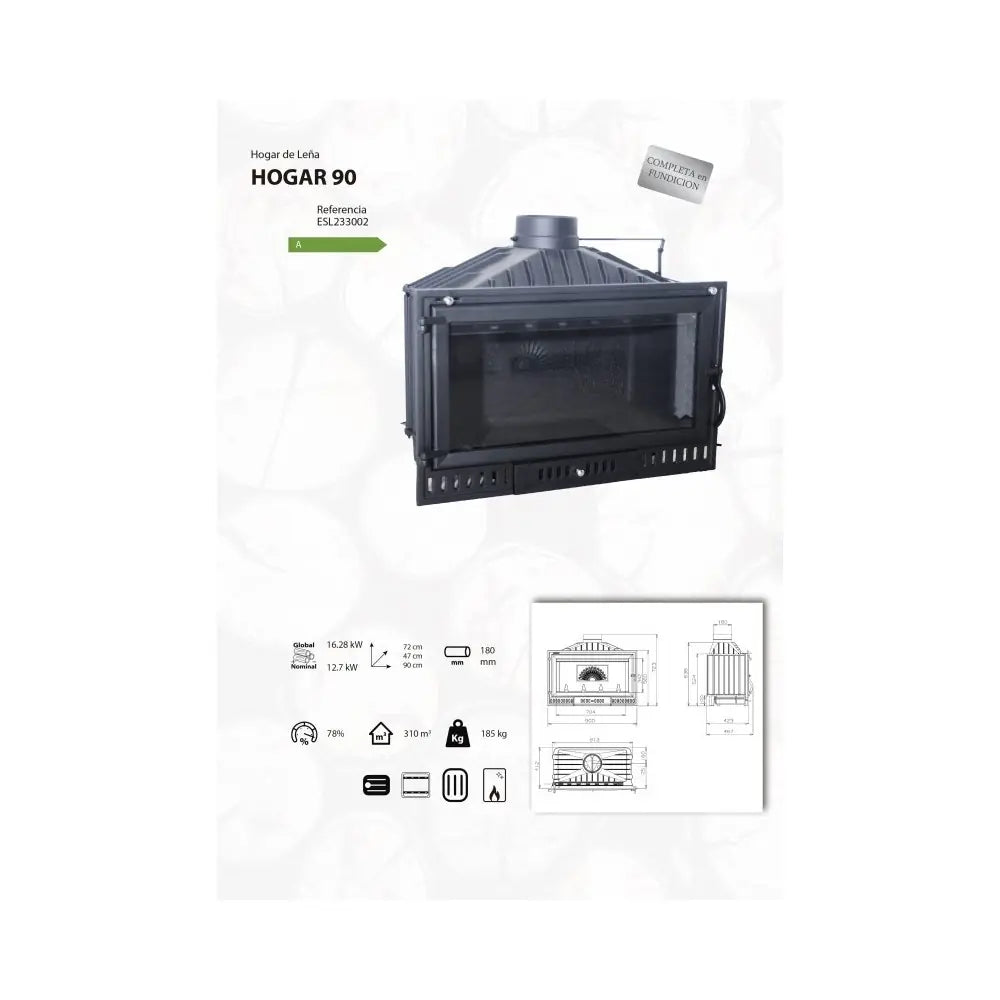ESTUFA DE LEÑA INSERTABLE HOGAR IRON 90 EIDER BIOMASA