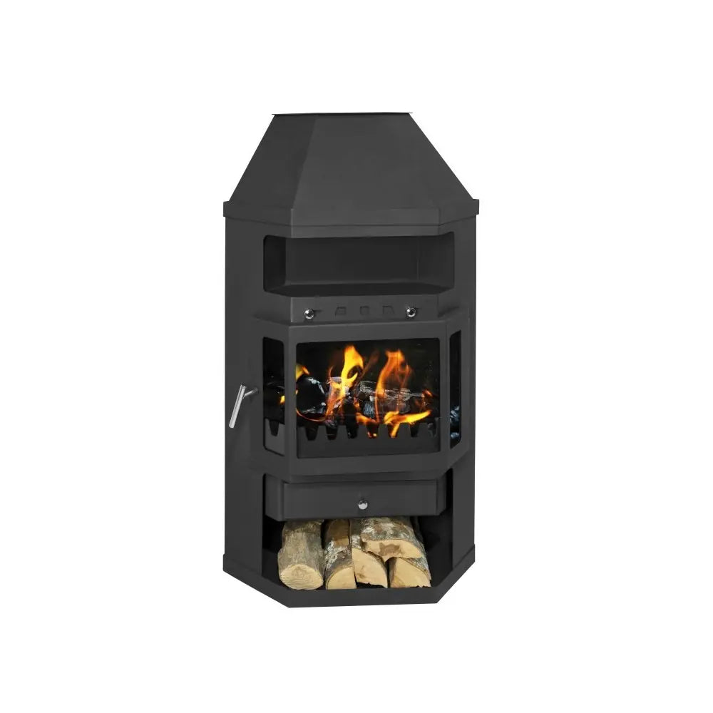ESTUFA DE LEÑA LINAM ESQUINA CON LEÑERO INFERIOR EIDER BIOMASA