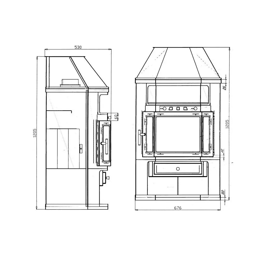 ESTUFA DE LEÑA LINAM ESQUINA CON LEÑERO INFERIOR EIDER BIOMASA