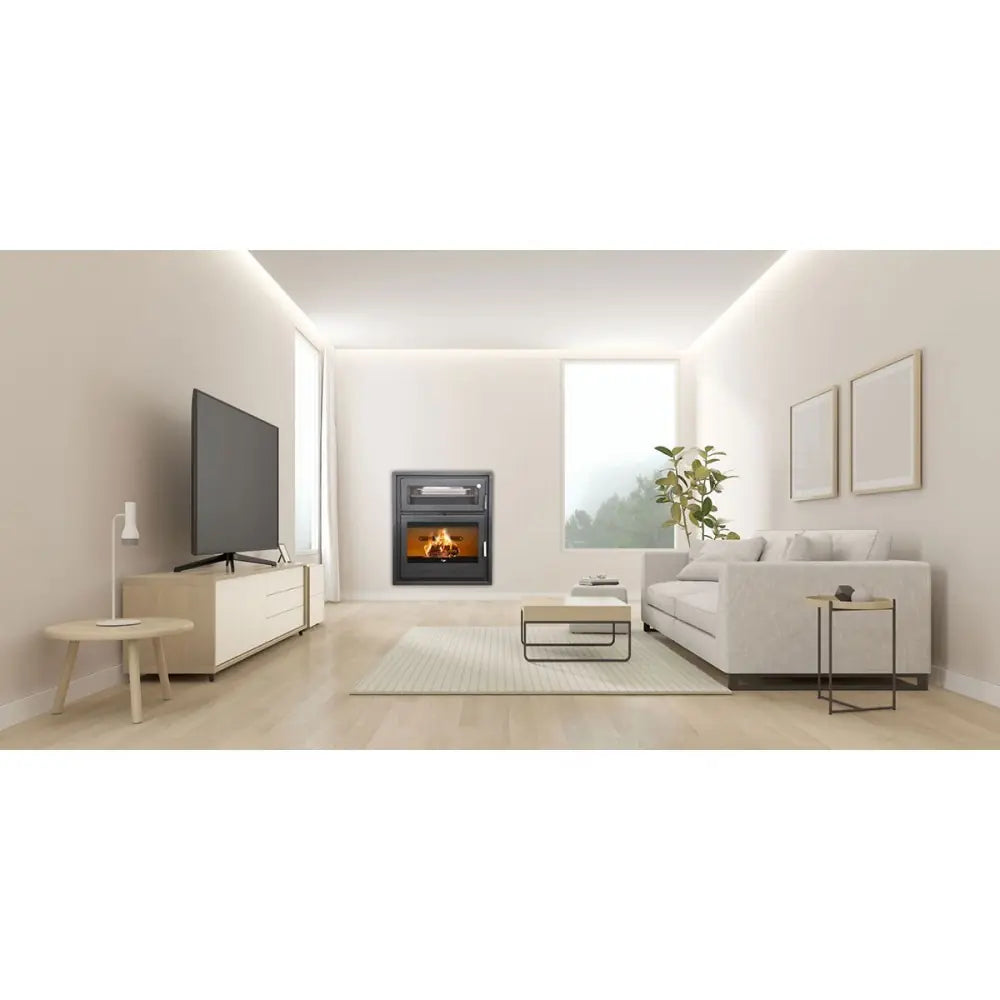 ESTUFA LEÑA CON HORNO INSERTABLE CORAL 90 ECODESIGN 12.5KW CHIMENEAS REDONDO