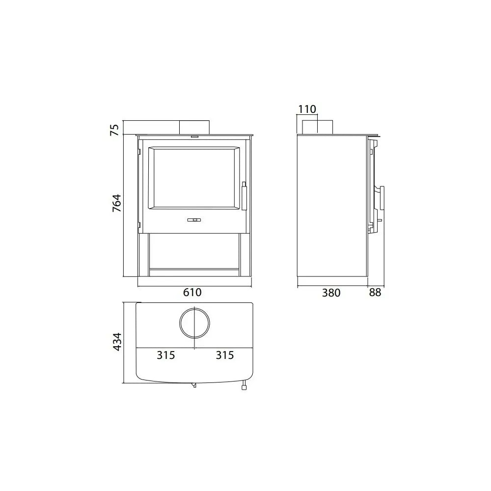 ESTUFA LEÑA EB-1 SE DE ACERO PINTADO Y PUERTA HIERRO FUNDIDO NEGRO HERGOM