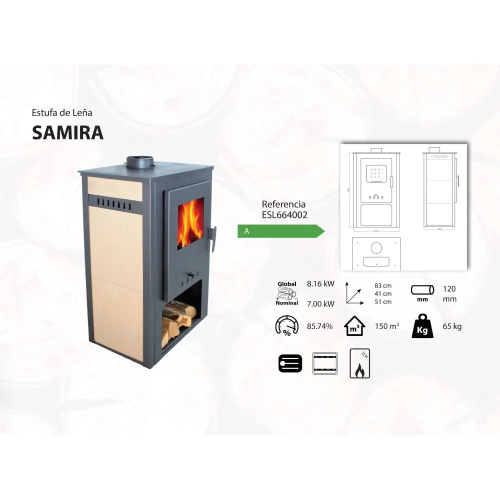 ESTUFA DE LEÑA SAMIRA CON LEÑERO INFERIOR EIDER BIOMASA
