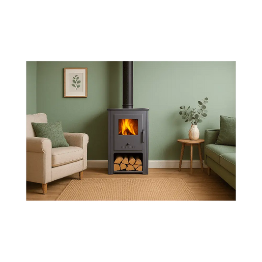 ESTUFA DE LEÑA SAMIRA CON LEÑERO INFERIOR EIDER BIOMASA